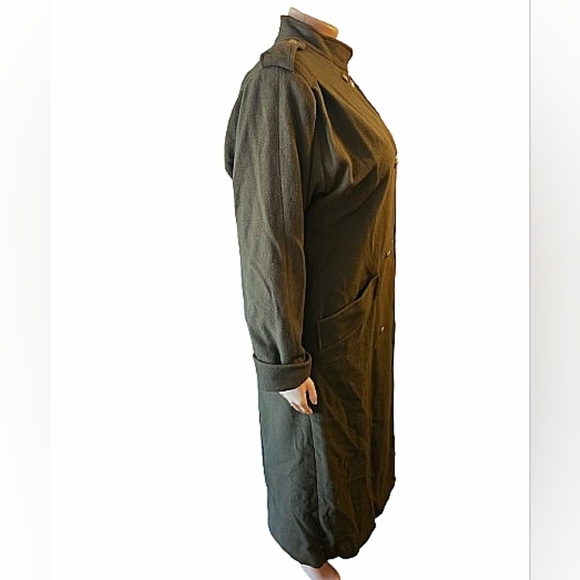 Vintage Spiegel Olive Double-Breasted Military Wool Trench Coat 16T - Picture 2 of 9